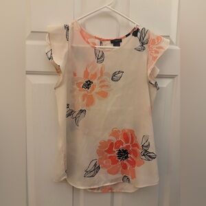 🎆Ann Taylor Cream and Orange Floral Blouse